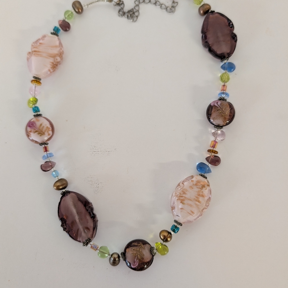 Vintage Necklace Venetian Murano  Beads In Pink And Blue - Picture 3 of 8
